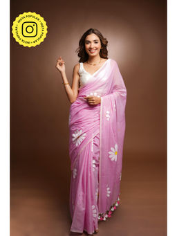 Ethnic Elements - Mauve Hand Painted Cotton Saree