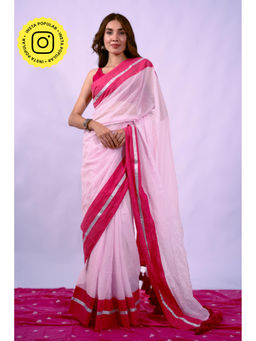 Ethnic Elements - Blush Pink Zari Aura Mul Cotton Saree