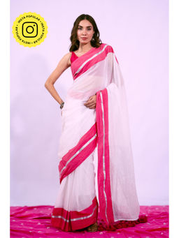 Ethnic Elements - Snow White Zari Aura Mul Cotton Saree