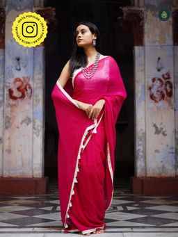 Ethnic Elements - Classic Pink Saadgi Mul Cotton Solid Saree
