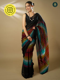 Ethnic Elements - Black Woven Handloom Cotton Saree
