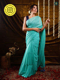 Ethnic Elements - Oxford Blue Sequenced Mul Cotton Saree