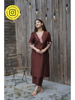 Ethnic Elements - Copper Brown Cotton Silk Kurta with Pant Set (Set of 2)