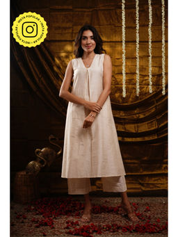 Ethnic Elements - Ivory Cotton Kurta Palazzo Set for Women (Set of 2)