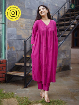 Ethnic Elements - Womens Pink Solid Kurta and Pant (Set of 2)