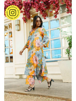 Ethnic Elements - Womens Multi Color Floral Print Kurta and Pant (Set of 2)