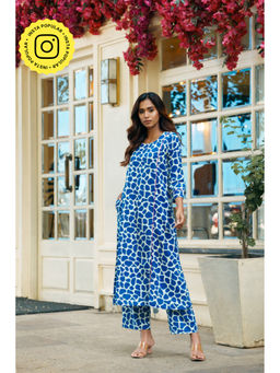 Ethnic Elements - Womens Blue Printed Kurta and Pant (Set of 2)