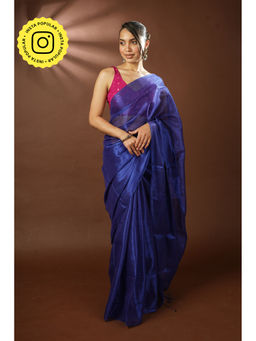 Ethnic Elements - Blue Mul Cotton Tissue Saree
