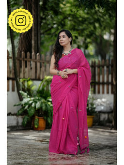 Ethnic Elements - Pink Mul Cotton Mirrorwork Saree