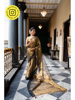 Ethnic Elements - Auric Essence Mul Cotton Golden Sheen Deep Saree without Blouse Piece