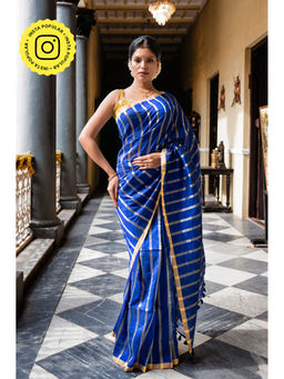 Ethnic Elements - Royal Blue Stripe Shimmer Mul Cotton Saree without Blouse Piece