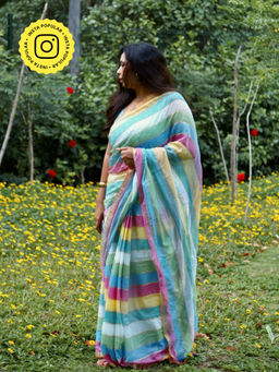 Ethnic Elements - Multicolor Rainbow Breeze Mul Cotton Saree without Blouse Piece