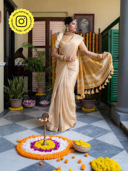 Ethnic Elements - Golden Glow Mul Cotton Tissue Saree without Blouse Piece