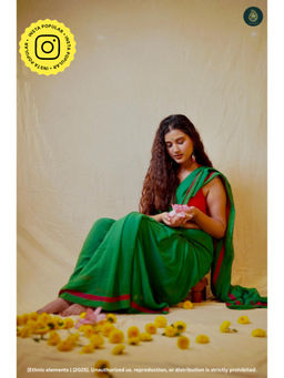 Ethnic Elements - Green Mul Cotton Saree Without Blouse