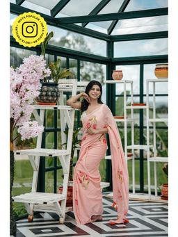 Ethnic Elements - Peach Mul Cotton Zari Floral Jaal Saree Without Blouse