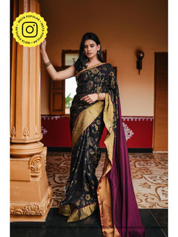 Ethnic Elements - Black Mul Cotton with Zari Buta Saree Without Blouse