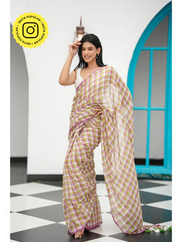 Ethnic Elements - Beige Mul Cotton Saree Without Blouse
