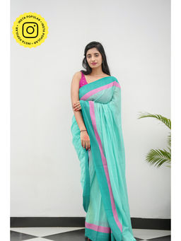 Ethnic Elements - Green Mul Cotton Saree Without Blouse
