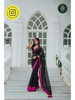 Ethnic Elements - Black Crushed Tissue Embroidery Saree Without Blouse