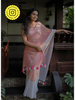 Ethnic Elements - Women Pink Mul Cotton Saree Without Blouse
