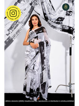 Ethnic Elements - Women White Mul Cotton Saree Without Blouse