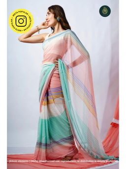 Ethnic Elements - Women Multi-Color Mul Cotton Saree Without Blouse