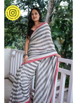 Ethnic Elements - Women Grey Mul Cotton Saree Without Blouse