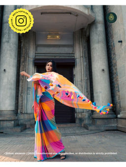 Ethnic Elements - Women Multi-Color Mul Cotton Saree Without Blouse