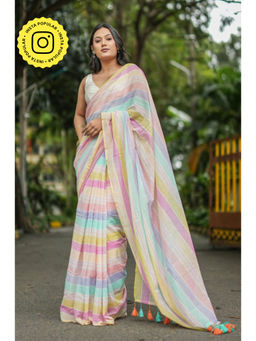 Ethnic Elements - Women Multi-Color Mul Cotton Saree Without Blouse