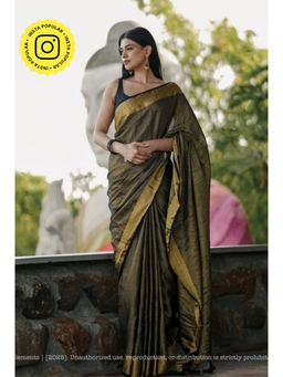 Ethnic Elements - Women Black Mul Cotton Saree Without Blouse