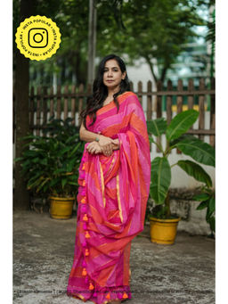 Ethnic Elements - Women Pink Mul Cotton Saree Without Blouse
