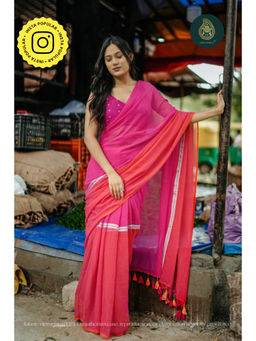 Ethnic Elements - Women Pink Mul Cotton Saree Without Blouse