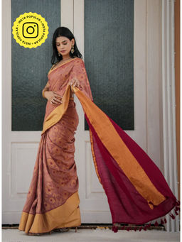 Ethnic Elements - Women Pink Mul Cotton Saree Without Blouse