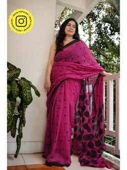 Ethnic Elements - Women Pink Mul Cotton Saree Without Blouse