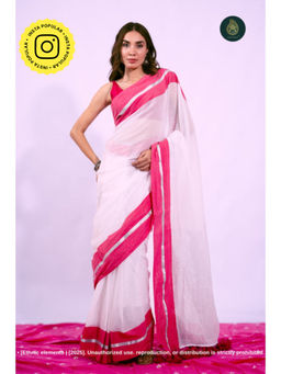 Ethnic Elements - Women White Mul Cotton Saree Without Blouse