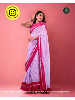 Ethnic Elements - Women Lavender Mul Cotton Saree Without Blouse
