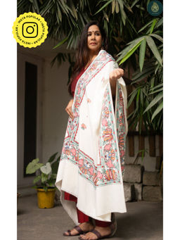 Ethnic Elements - Women White Wool Printed Dupatta