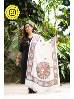 Ethnic Elements - Women Off White Wool Printed Dupatta