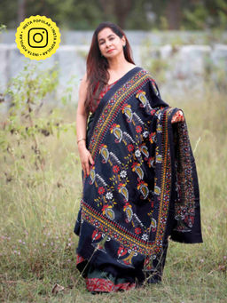 Ethnic Elements - Women Black Wool Embroidered Dupatta