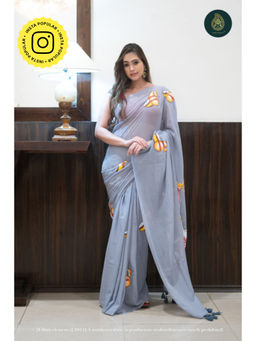Ethnic Elements - Women Grey Mul Cotton Saree Without Blouse