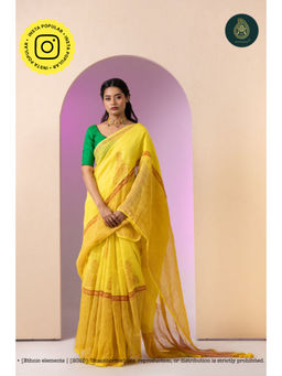 Ethnic Elements - Women Yellow Linen Saree Without Blouse
