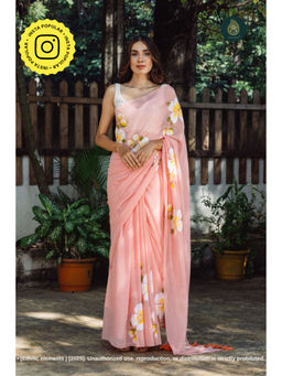 Ethnic Elements - Women Pink Mul Cotton Saree Without Blouse