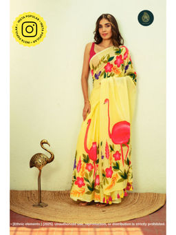 Ethnic Elements - Women Yellow Mul Cotton Saree Without Blouse