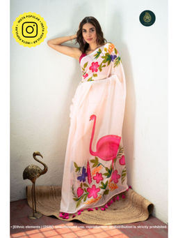 Ethnic Elements - Women Off White Mul Cotton Saree Without Blouse