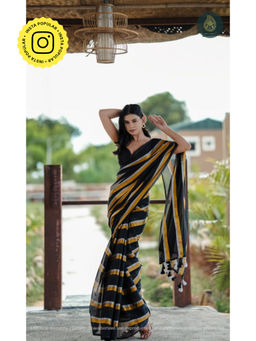Ethnic Elements - Women Black Mul Cotton Saree Without Blouse