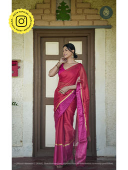 Ethnic Elements - Women Red Mul Cotton Saree Without Blouse