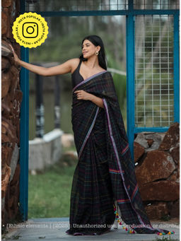 Ethnic Elements - Women Black Mul Cotton Saree Without Blouse