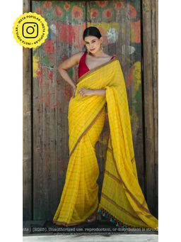 Ethnic Elements - Women Yellow Mul Cotton Saree Without Blouse