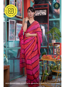 Ethnic Elements - Women Pink Mul Cotton Saree Without Blouse