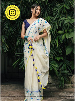Ethnic Elements - Women Ivory Mul Cotton Saree Without Blouse